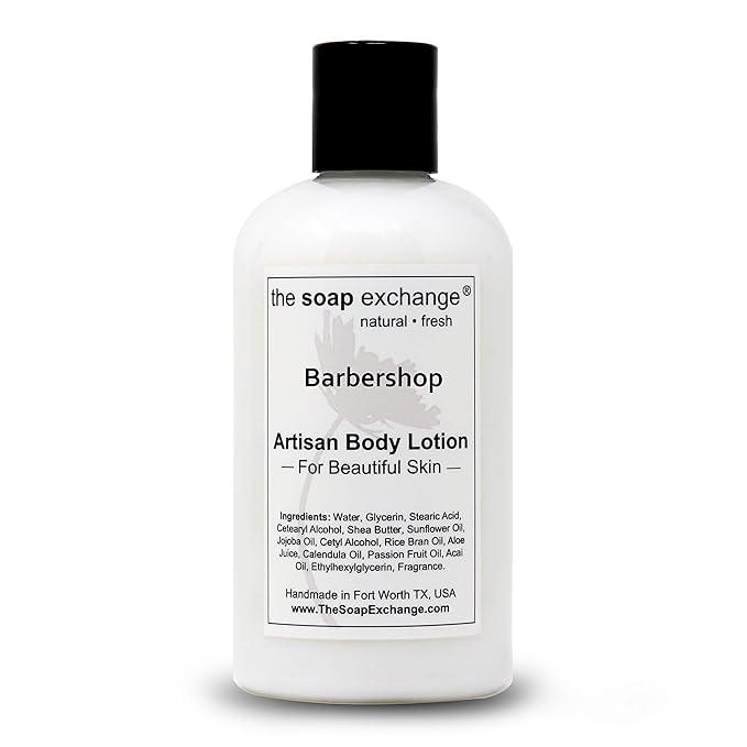 The Soap Exchange Body Lotion - Barbershop Scent - Hand Crafted 8 fl oz / 240 ml Natural Artisan Skin Care for Hand, Face, & Body, Moisturize, Hydrate, & Protect. Made in the USA.