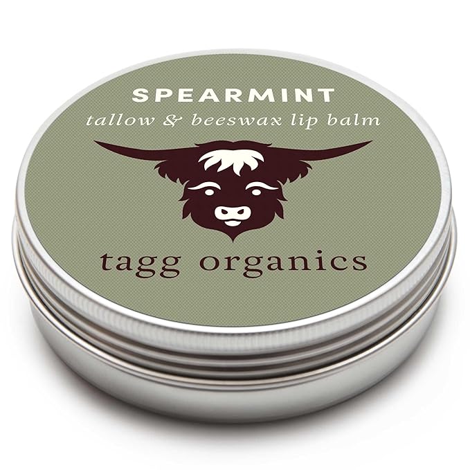 Spearmint Moisturizing Tallow Lip Balm – Nourishing & Soothing with Organic Grass-Fed & Finished Tallow, 100% All Natural Beeswax & Essential Oils for Soft, Hydrated Lips, 0.5 oz., by Tagg Organics.