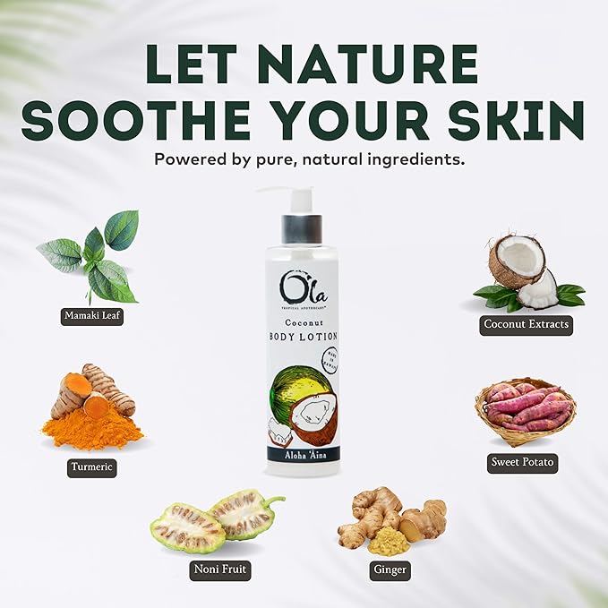 OLA TROPICAL APOTHECARY Coconut Body Lotion – Natural Hydrating Coconut Moisturizer with Tropical Oils & Plant Extracts – Paraben‑Free for Dry Skin – 8.45 fl oz