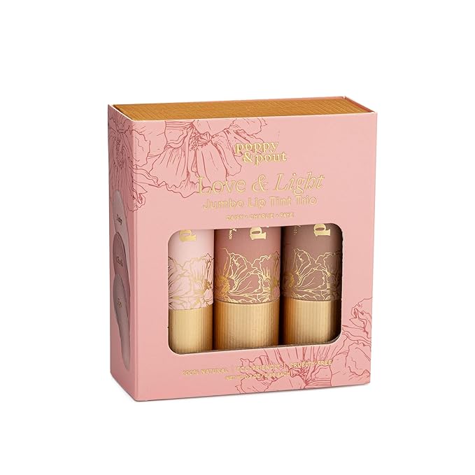 Poppy & Pout All Natural Lip Tints, Sustainable Cardboard Tubes, Hand-filled, Beeswax, Vitamin E, Coconut Oil, Cruelty Free (Love & Light Shades Trio)