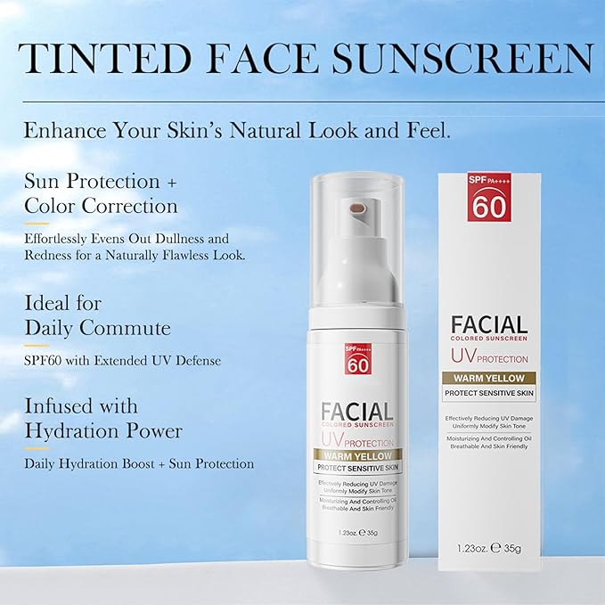 Tinted Sunscreen, Tinted Moisturizer with SPF, Tinted Sunscreen for Face, Tinted SPF 60, Oil Control & Moisturizing Skin Tone Correcting, Radiance Skin, Perfect for Mothers Day Gifts &Beach Must Haves