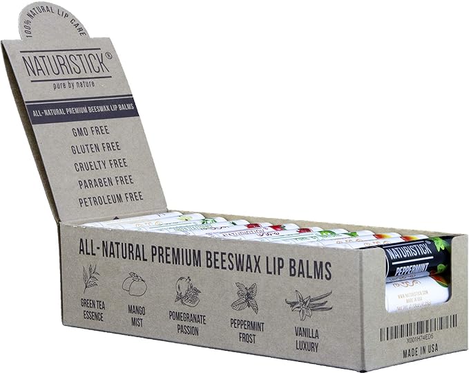 Naturistick Natural Beeswax Lip Balm | 36-Pack Assorted | Display Set | Standard 0.15 oz Tubes