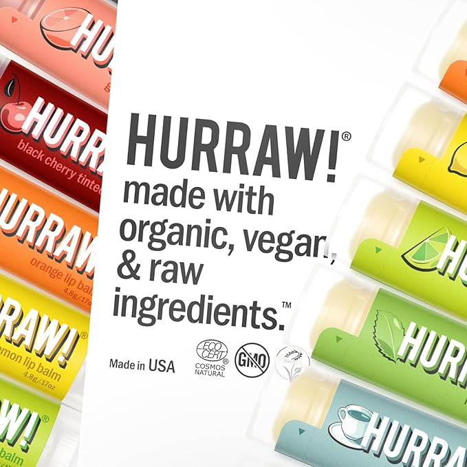Hurraw! Cherry Lemon, Lime Coconut, and Vanilla Orange Lip Balm 3 Pack Bundle: Plastic-Free with new cardboard push-up tube. Certified Organic, Natural & Vegan. Bee, Shea, Soy & Palm Free. Made in USA