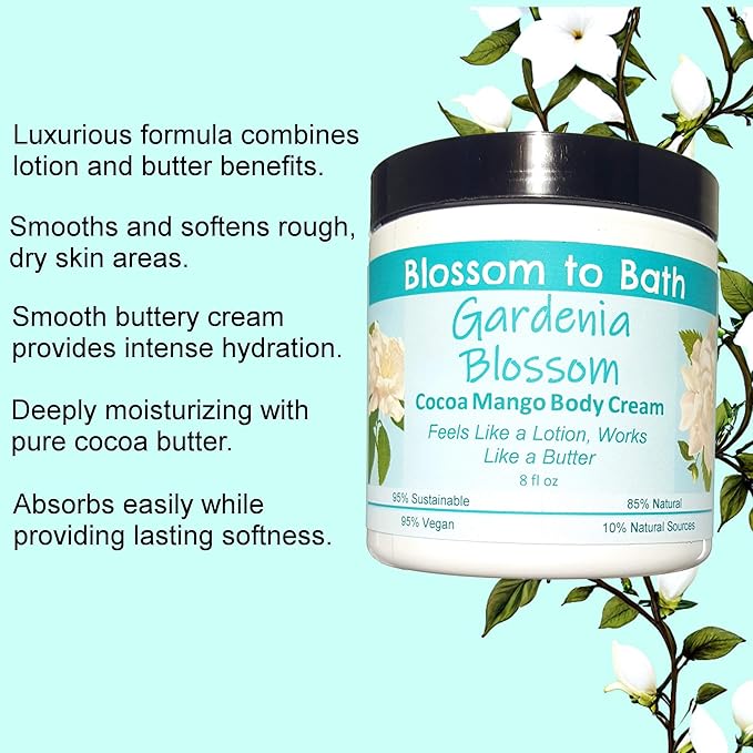 Gardenia Blossom Cocoa Mango Body Cream (8 Ounce) - Phthalate Free Fragrance - Feels Like A Lotion And Works Like A Butter with a Rousing Floral Scent