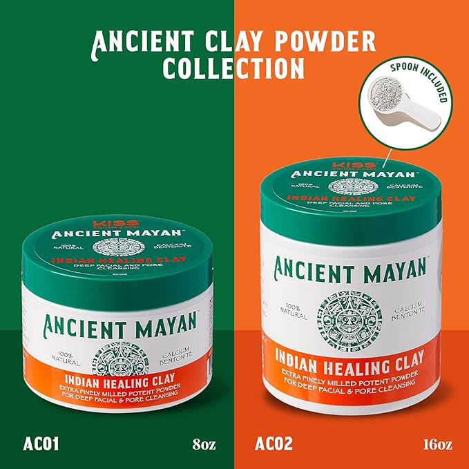 Red by Kiss Ancient Mayan Indian Healing Clay, 100% Natural, for Deep Facial and Pore Cleansing, Deep Hair Conditioning (8 Oz.)