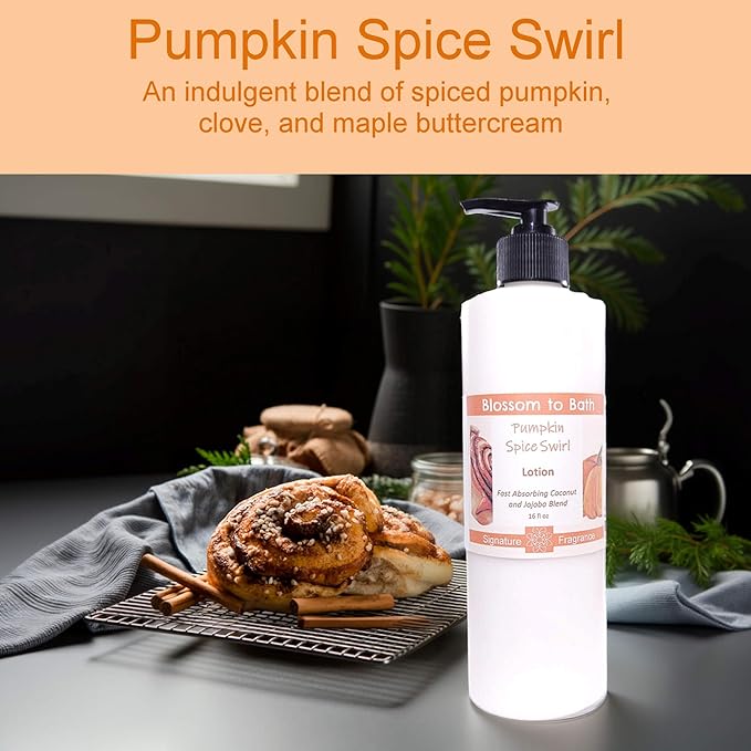Blossom to Bath Pumpkin Spice Swirl Lotion (16 ounce) - Phthalate Free Fragrance - Absorbs Quickly with a Warm Spicy Vanilla Scent