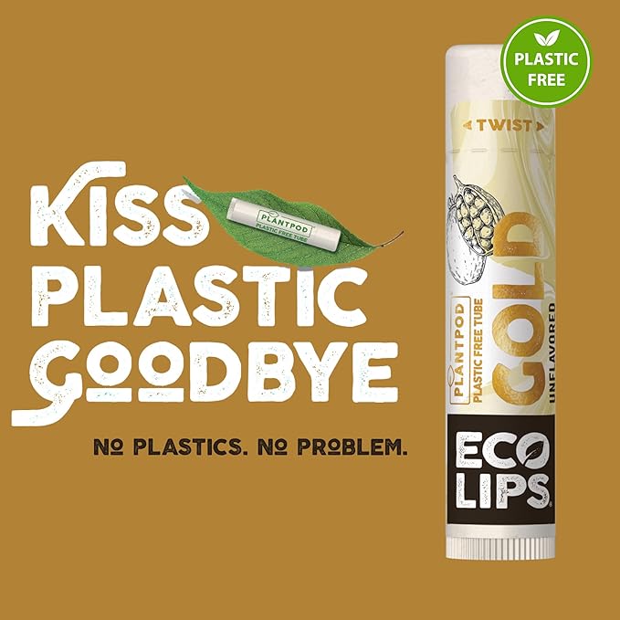 Eco Lips GOLD Organic Lip Balm with Baobab Oil – 6-Pack | USDA Organic, Moisturizing Lip Care for Dry, Chapped Lips | 100% Plastic-Free Packaging | Made in USA