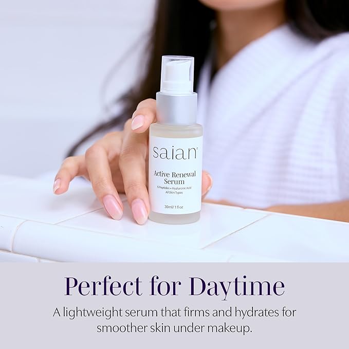 Saian Active Renewal Peptide Serum – Anti-Wrinkle Firming Facial Skin Booster with Hyaluronic Acid & Multi-Peptide Complex | Smooths Fine Lines, Crows Feet & Aging Skin | Vegan Spa-Grade Skincare