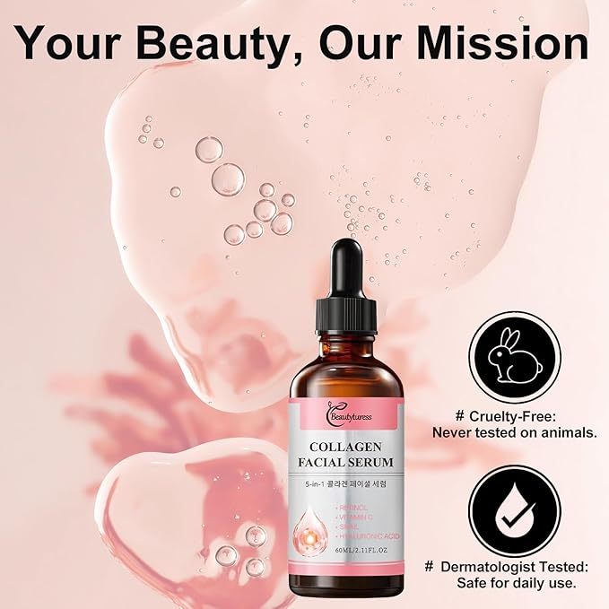 Collagen Facial Serum with Retinol,Vitamin C & Snail Mucin -2 fl.oz - Age-Defying & Balancing Essence - Deeply Hydrating & Enhancing Formula for Face and Neck - Daily Skin Care for a Supple Complexion