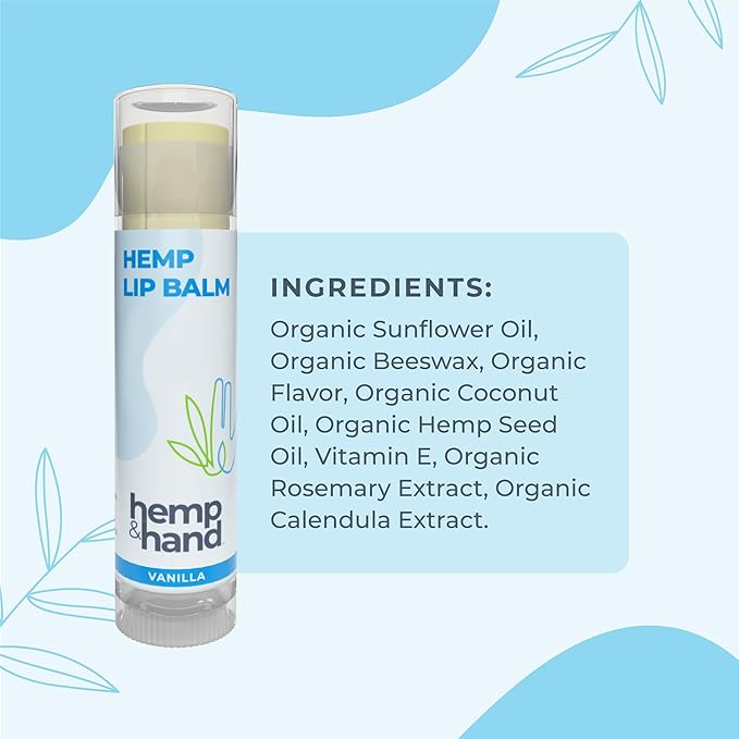 Organic Vanilla Hemp Lip Balm with Beeswax, Coconut Oil and Vitamin E - by Hemp and Hand (1-Pack)
