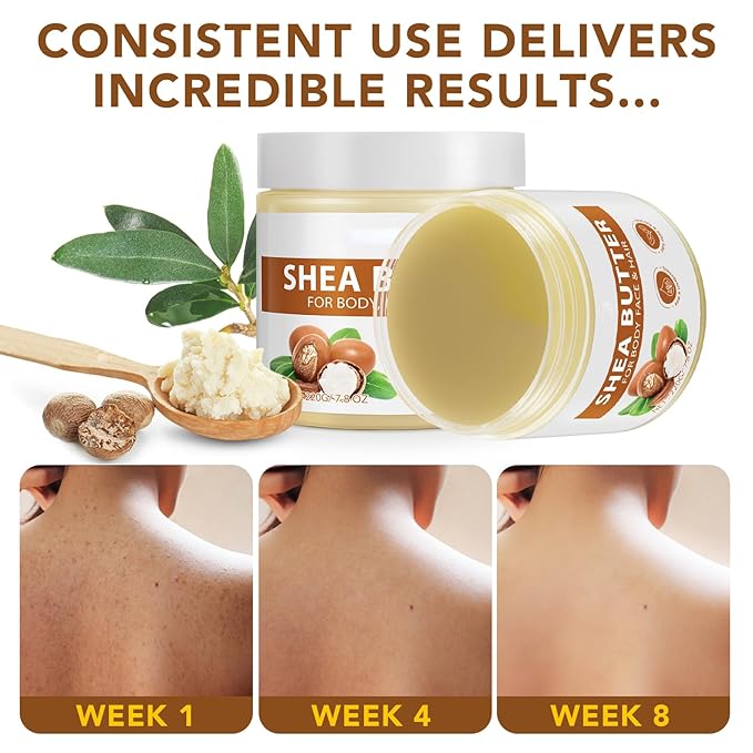Shea Butter Raw Organic for Face Body Skin Hair, Pure Natural Unrefined Raw Shea Butter Moisturizing Dry Skin with Vitamin A, E & F to Make Lotion for DIY Lip Balm, Hand Cream Body Butter Soap 7.8 OZ