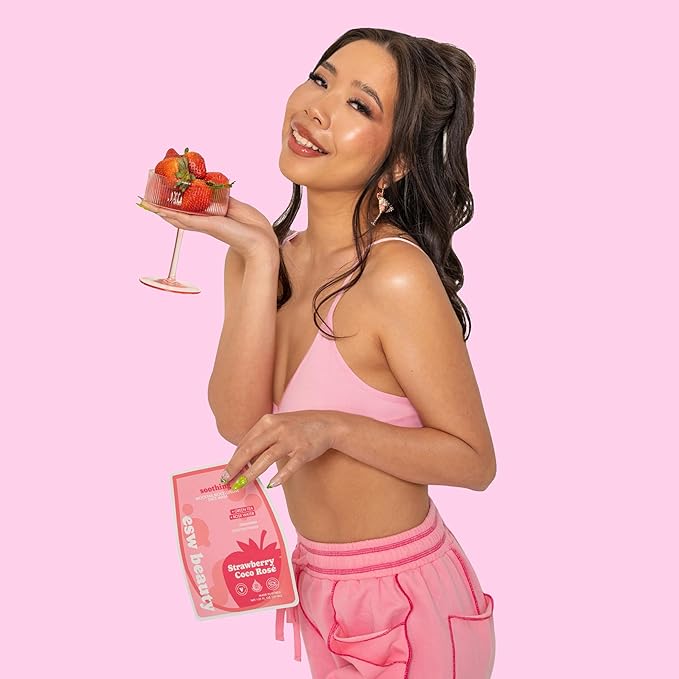 ESW Beauty Strawberry Coco Rosé Soothing Face Mask - Hydrating, Calming, Vegan Face Mask with Coconut Water, Green Tea, & Strawberry Extract for Sensitive Skin