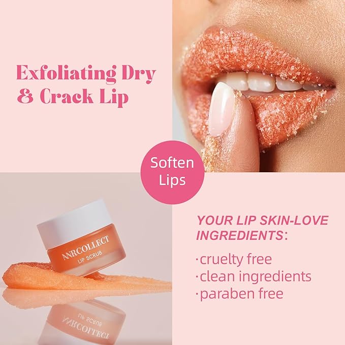 ANRCOLLECT Lip Care Set - Exfoliating Scrub + 3 Overnight Masks for Soft, Hydrated Lips, 4-Pack Gift Set