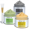 THESKCARE 3 PCS Clay Mask Set, Turmeric Vitamin C Clay Mask, Dead Sea Mud Mask, Green Tea Mask, Facial Mask for Oil Control, Deep Cleaning, and Radiant Skin, 240g, 2.82 OZ each