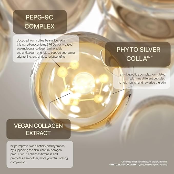 9wishes Vegan Collagen Ampule - Multi-Peptide Face Serum with Copper Peptide & Collagen for Firming, Plumping & Skin Elasticity, Korean Skincare - 30ml /1 .01 fl.oz.