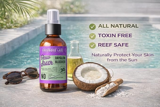 GROUNDED LABS Beef Tallow and Zinc Oxide Chemical-Free Sunscreen with 100% Grass-Fed Beef Tallow, Reef-Safe Non-Nano Zinc Oxide & Coconut Oil Mineral Sunblock SPF 30