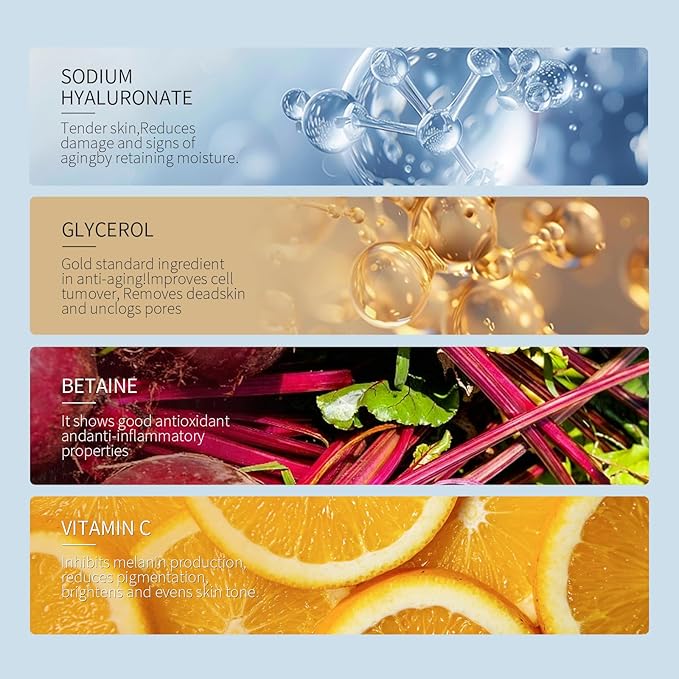 Pure Hyaluronic Acid Serum for Face, + Vitamin C & Betaine, Hydrating Brightening Facial Serum to Reduce Fine Lines, Anti-aging Treatment for Dry Skin & Wrinkles
