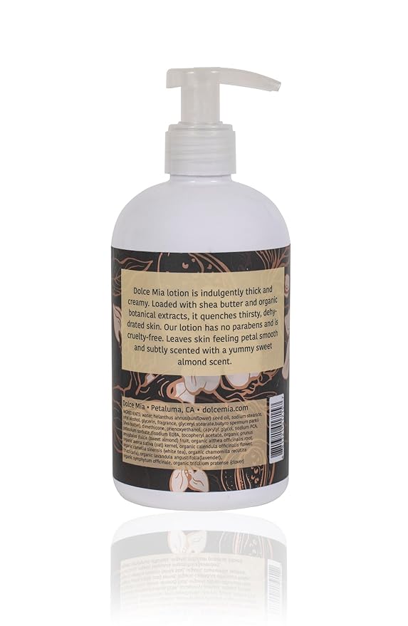 Dolce Mia | Shea Butter Lotion | Sweet Almond | Organic Botanicals | Hypoalergenic | Vegan and Cruelty Free | 12 oz