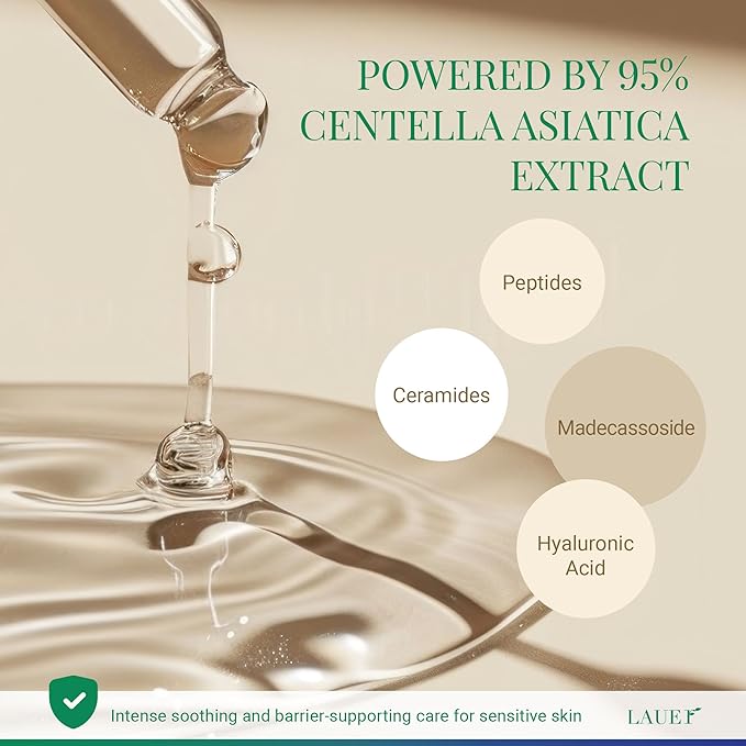 Centella Asiatica Ampoule Serum 95% Madagascar Extract Redness Relief & Barrier Repair with Peptides Ceramides & Madecassoside Soothing Hydrating Serum for Sensitive Irritated Skin 1 fl oz