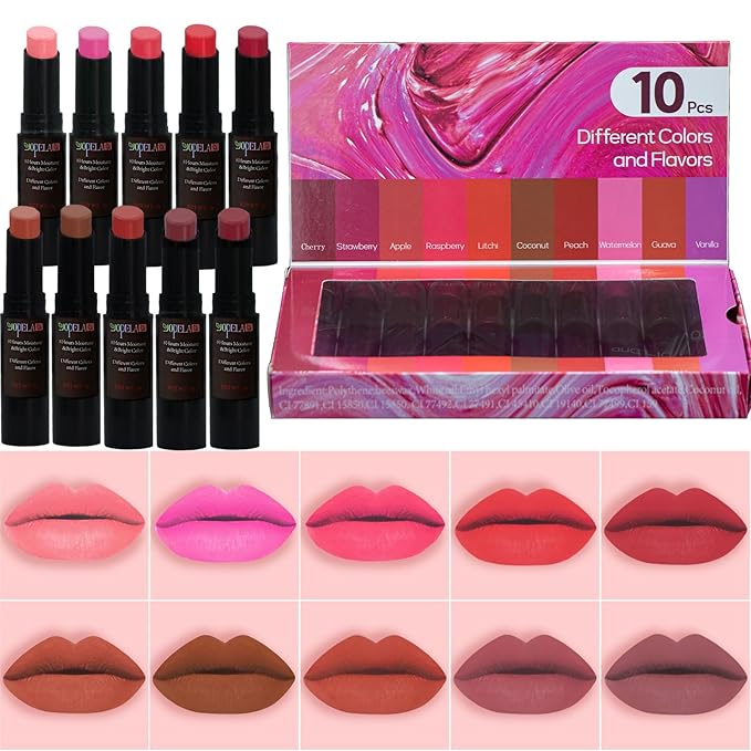 Yopela 10 Pack Tinted Lip Balm Stocking Stuffers Tinted Chapstick - Moisturizing, Soothing, and Repairing Dry and Chapped Lips Valentine's Gift