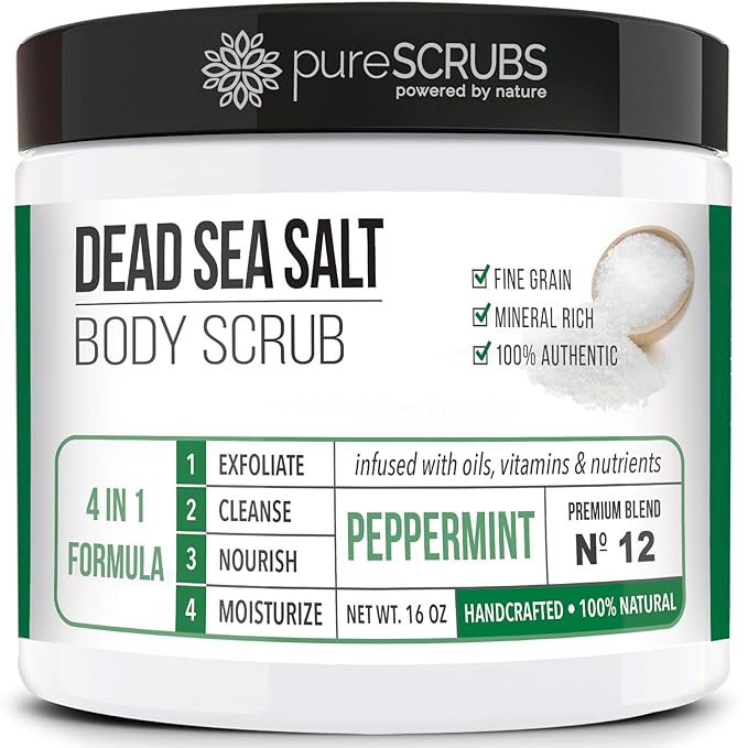 pureSCRUBS Premium Body Scrub for Strawberry Legs, Keratosis Pilaris (KP) & Ingrown Hairs – 4-in-1 Exfoliating Dead Sea Salt Formula – Smooth Skin, Reduce Razor Bumps & Dark Spots - Large 16oz