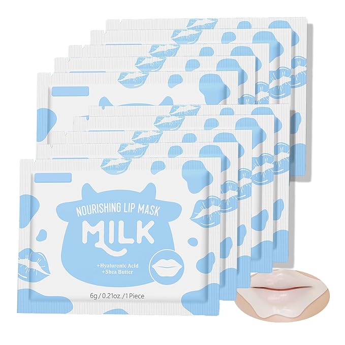 AKARY Milk 5 Pcs Moisturizing Lip Mask, Lip Sleep Gel Pads Mask Bulk for Moisturizing, Patches Let Skin Smoothing, Exquisite, Remove Dead Skin, Keep Plump & Wrinkle, for Dry or Chapped Lips (5)