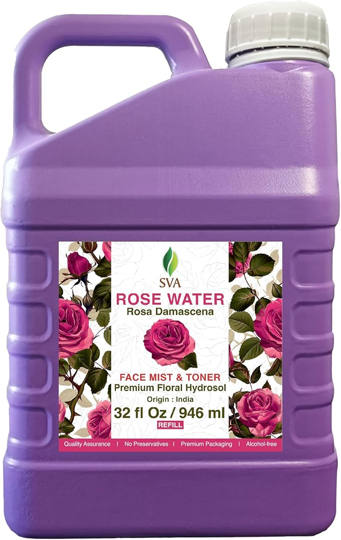 SVA Rose Water - 32 Fl oz - Refreshing Rose Water Spray for Skin Care, Skin Hydration, Bath, Soaps, Haircare & Aromatherapy