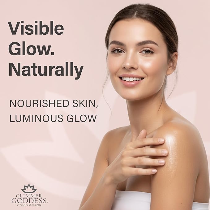 Glimmer Goddess Shimmer Body Butter with Organic Whipped Shea Butter for Hydration, Moisturizing & Silky Natural Glow - Rose Gold Super, 4 oz