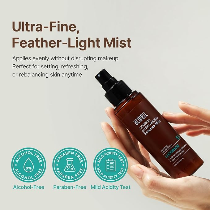 ACWELL Licorice pH Balancing Essence Hydrating Face Mist – Ultra-Fine, Triple Hyaluronic Acid & Panthenol, Soothing Hydration & Barrier Repair for Sensitive Skin, 3.38 fl oz
