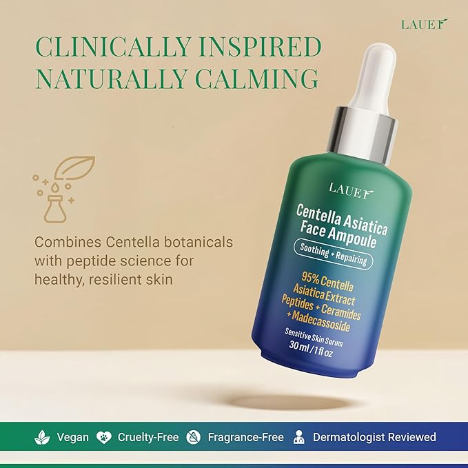 Centella Asiatica Ampoule Serum 95% Madagascar Extract Redness Relief & Barrier Repair with Peptides Ceramides & Madecassoside Soothing Hydrating Serum for Sensitive Irritated Skin 1 fl oz