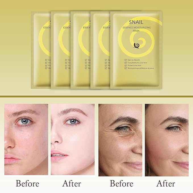 Hydrating Facial Masks Skincare for Women,Snail Face Mask Sheet Skincare,Moisturizing Face Mask for All Skin Types (10-Packs)
