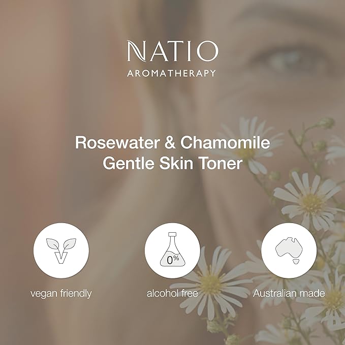 Natio Australia Aromatherapy Rosewater and Chamomile Gentle Skin Toner, 8.4 oz - Gentle, Alcohol-Free Face Toner for Oily, Dry, or Sensitive Skin