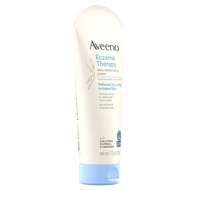 Aveeno Eczema Therapy Daily Moisturizing Cream for Sensitive Skin, Soothing Lotion with Colloidal Oatmeal for Dry, Itchy, and Irritated Skin, Steroid-Free and Fragrance-Free, 7.3 oz
