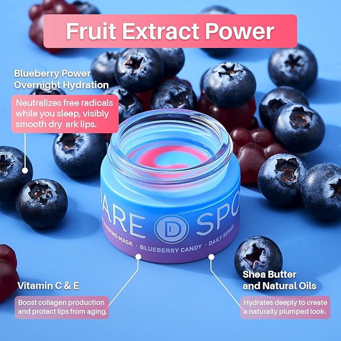 SPODARE Blueberry Lip Mask Overnight, Swirl Lip Sleeping Mask for Dry Cracked Lips Care, Dual-Color Lips Balm for Nourishing and Softening Lips and Reduce Fine Lines