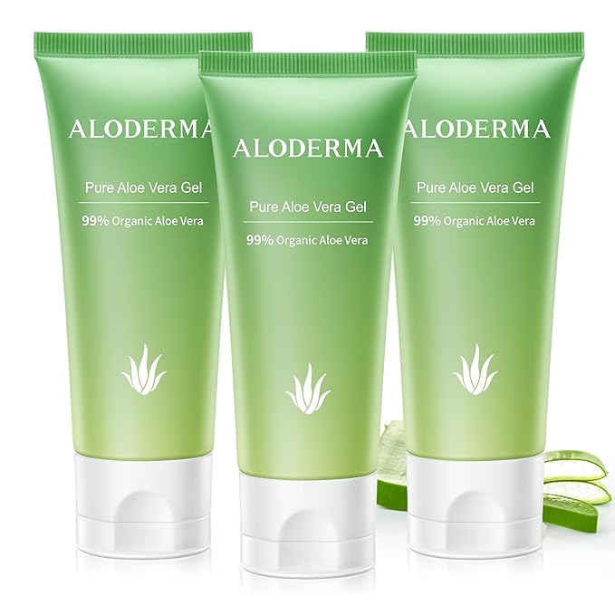 Aloderma Aloe Vera Gel Made within 12 Hours of Harvest with 99% Pure Organic Aloe Vera, Naturally Hydrating for Soothing Skincare, Moisturizing Aloe Gel for Skin, Face, Sensitive Skin - 4.02oz x 3ct