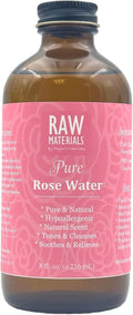 RAW MATERIALS Rose Water - Pure Organic Hydrosol Rose Water Mist Hydrating Facial Toner - Face, Body, Hair - Vegan Beauty Skincare - Various Sizes in Glass Bottles (8oz)