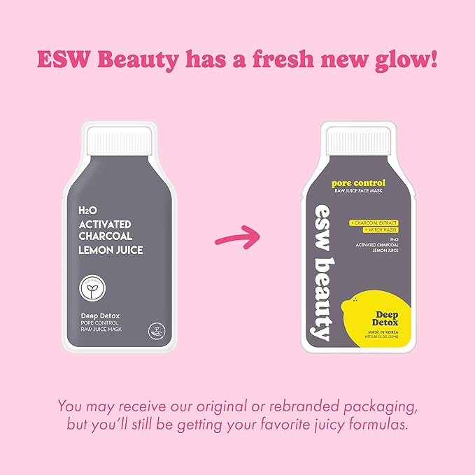 ESW Beauty Deep Detox - Raw Juice Pore Mask - Acne Face Mask with Activated Charcoal, Lemon Juice & H2O for Acne-Prone Skin - Detoxifies & Minimizes Pores