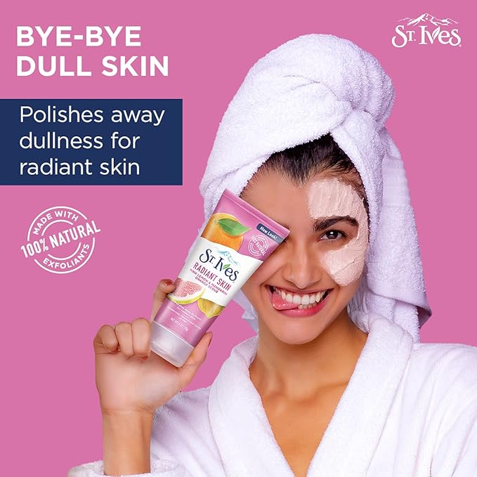 St. Ives Radiant Skin Face Scrub For Dull Skin Pink Lemon and Mandarin Orange Dermatologist-Tested Face Wash Scrub With 100 percent Natural Exfoliants 6 oz