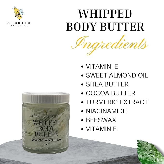 Whipped Shea + Beeswax Body Butter | Hydrating Moisturizer with Shea Butter, Mango Butter Cocoa Butter, & Beeswax for Nourishing Body Care - 4oz - Warm Vanilla