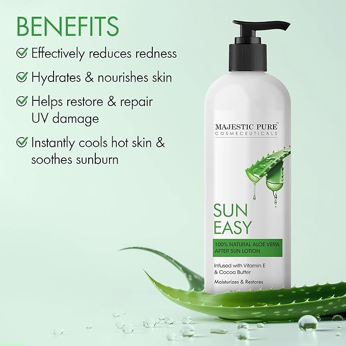Majestic Pure Sun Easy Lotion with Vitamin E & Cocoa Butter | Nourishing & Moisturizing | Quick Absorbing, Lightweight & Non Greasy | For All Skin Types | For Women & Men | 8.5 Fl Oz