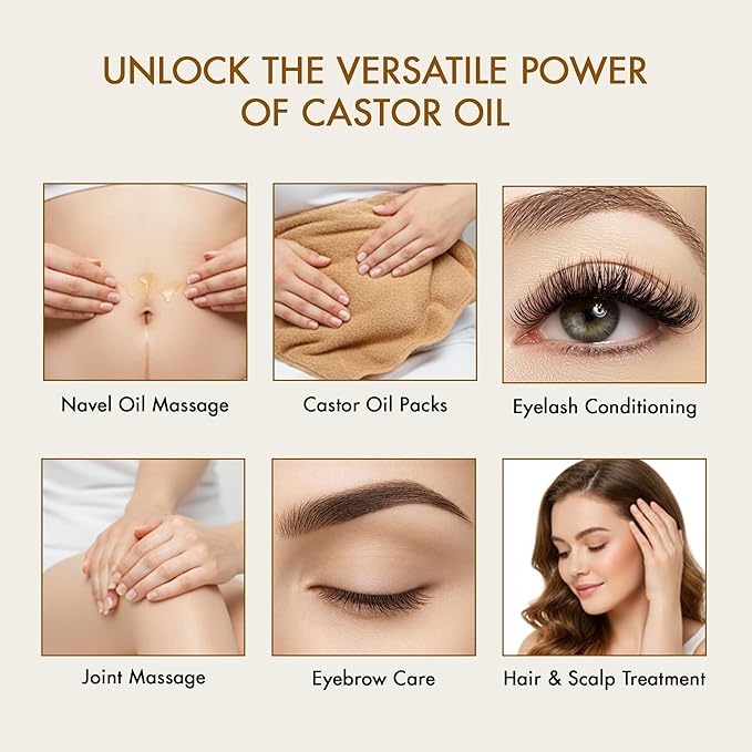 Majestic Pure Organic Castor Oil 8 Fl Oz with Reusable Wraps- 100% Pure and Natural- Cold Pressed & Hexane Free Natural Hair Growth Oil for Eyelashes, Eyebrows, Skin, Body, Face, Nails & Scalp