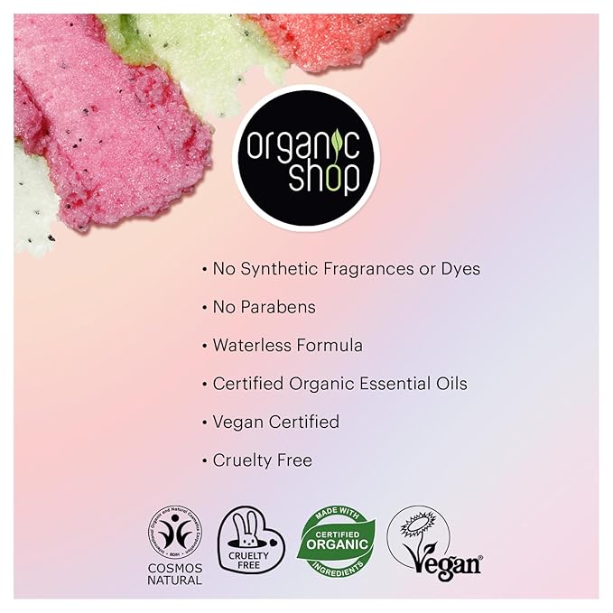 Organic Shop Eucalyptus & Blackcurrant, Sugar Softening & Exfoliating Body Scrub, 100% Vegan & Organic, Daily Exfoliant, Detox & Moisturizer, Body Intensive Care & Skin Toning. 250ml.