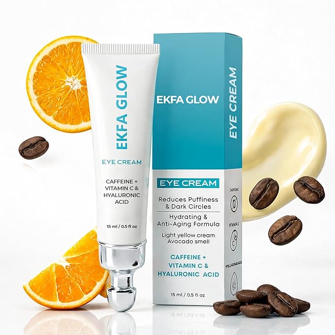 Caffeine Eye Cream for Dark Circles & Puffiness - Vitamin C & Hyaluronic Acid Under Eye Cream, Anti-Aging for Wrinkles, Hydrating & Brightening, 15ml