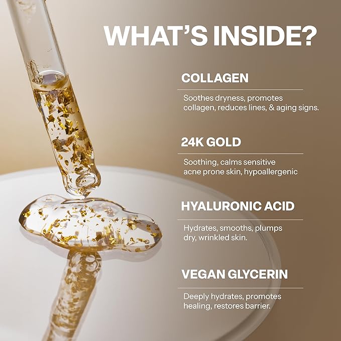 Face Serum with 24K Gold & Collagen – Hydrating, Firming & Radiance Boosting Formula – Dermatologist Tested, Anti-Aging, Korean Skin Care – Clean Beauty, Vegan, Cruelty Free – 1.69 Fl Oz