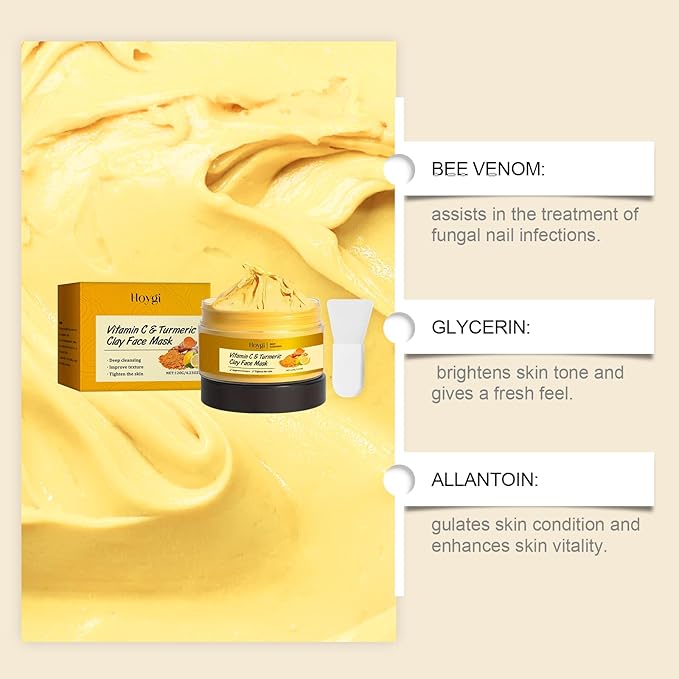 Turmeric Vitamin C Clay Mask, Suitable for Dark Spots and Dull Skin, Deep-Cleaning and Moisturizing Skincare Mask That Can Remove Blackheads and Pores, and Improve Uneven Skin Tone, 4.23 Ounces