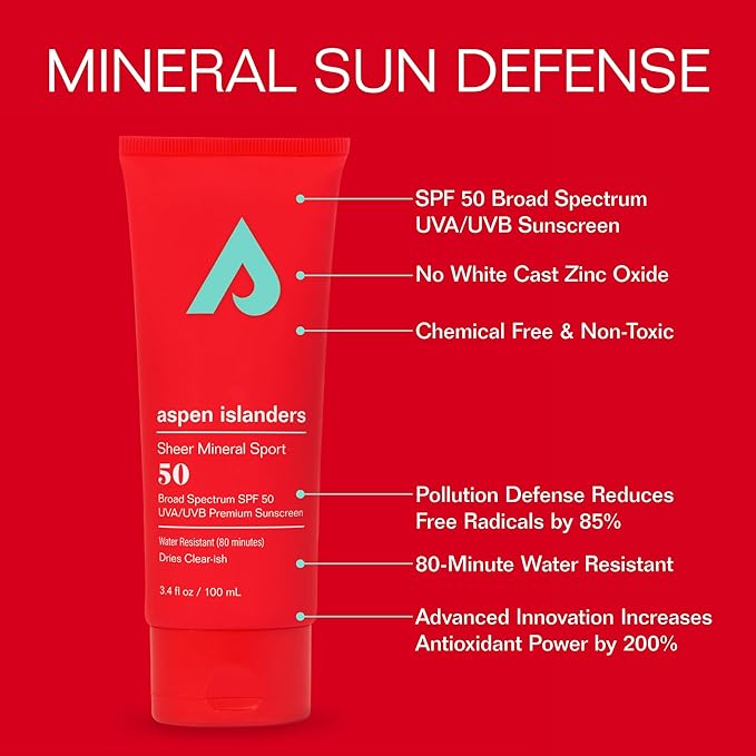 Hawaii Reef Compliant, SPF 50, No White Cast Mineral Sport Sunscreen Lotion | Face & Body | Anti-Aging | Non-Toxic | Water-Resistant | 3.4 fl oz