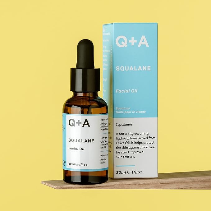Q+A Squalane Facial Oil (30ml), Natural Hydrating Oil for Soft, Supple Skin, Vegan Formula Derived from Olive Oil, Fragrance Free Skincare, Delivers Deep Hydration for Silky Skin