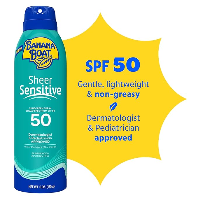 Banana Boat Sheer Sensitive Body Spray, SPF 50, 6oz (Pack of 2)