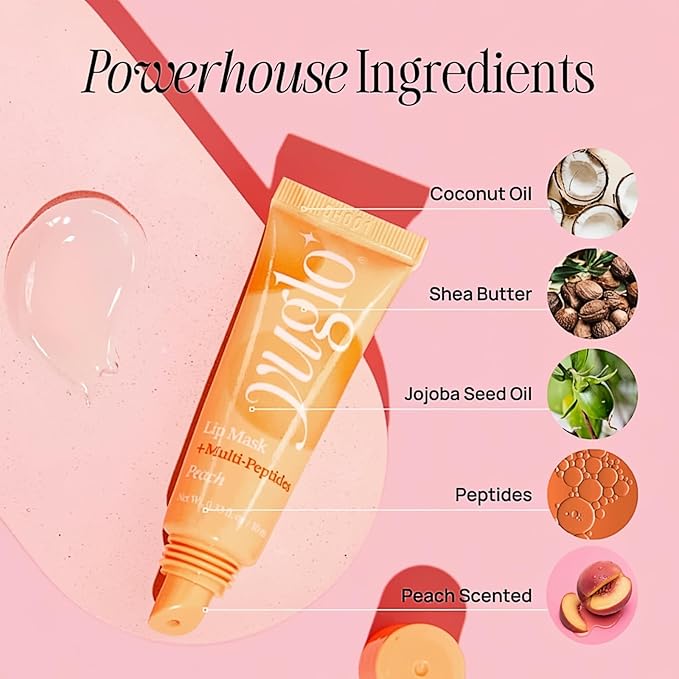 YUGLO Lip Sleeping Mask with Multi-Peptides | Peach Flavor | Hydrating & Plumping Lip Treatment for Dry, Chapped Lips | Nourishes & Moisturizes | Overnight Lip Repair