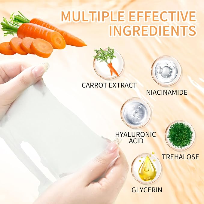 Face Masks Skincare, Pack of 5 Sheet Masks, Hydrating Facial Mask for All Skin Types, Long-lasting Moisturizing, Soothing, Even Skin Tone, Carrot